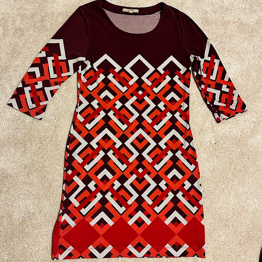 Banana Republic brown orange red white geometric dress size small